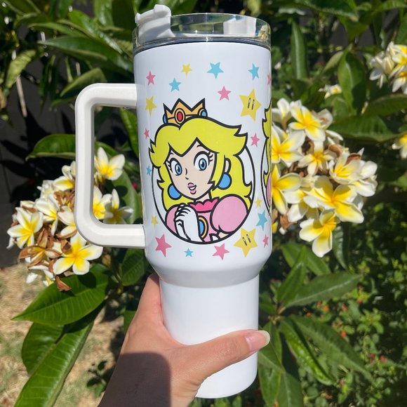 Nintendo Princess Peach Super Mario Bros Tumbler 40 oz tumbler with hand carry h - Picture 2 of 5